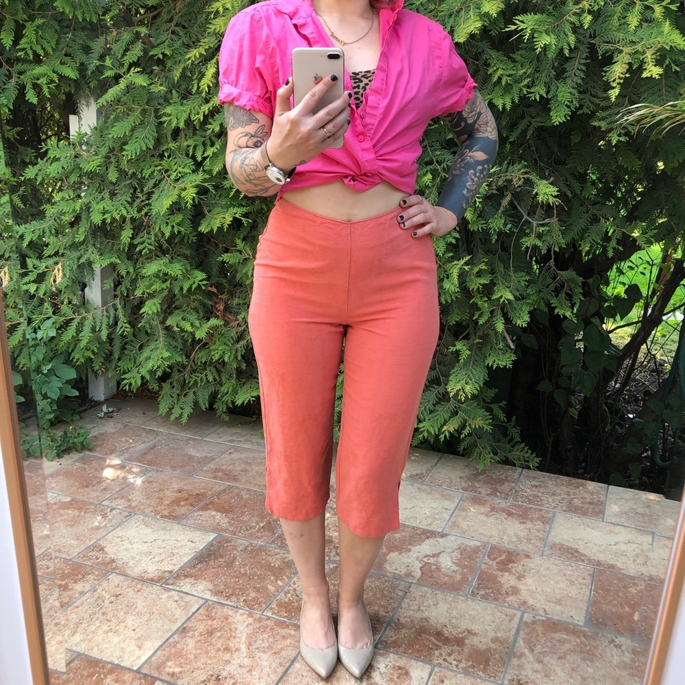 Vintage 60s Style Tiki Classics Coral Silk Capris